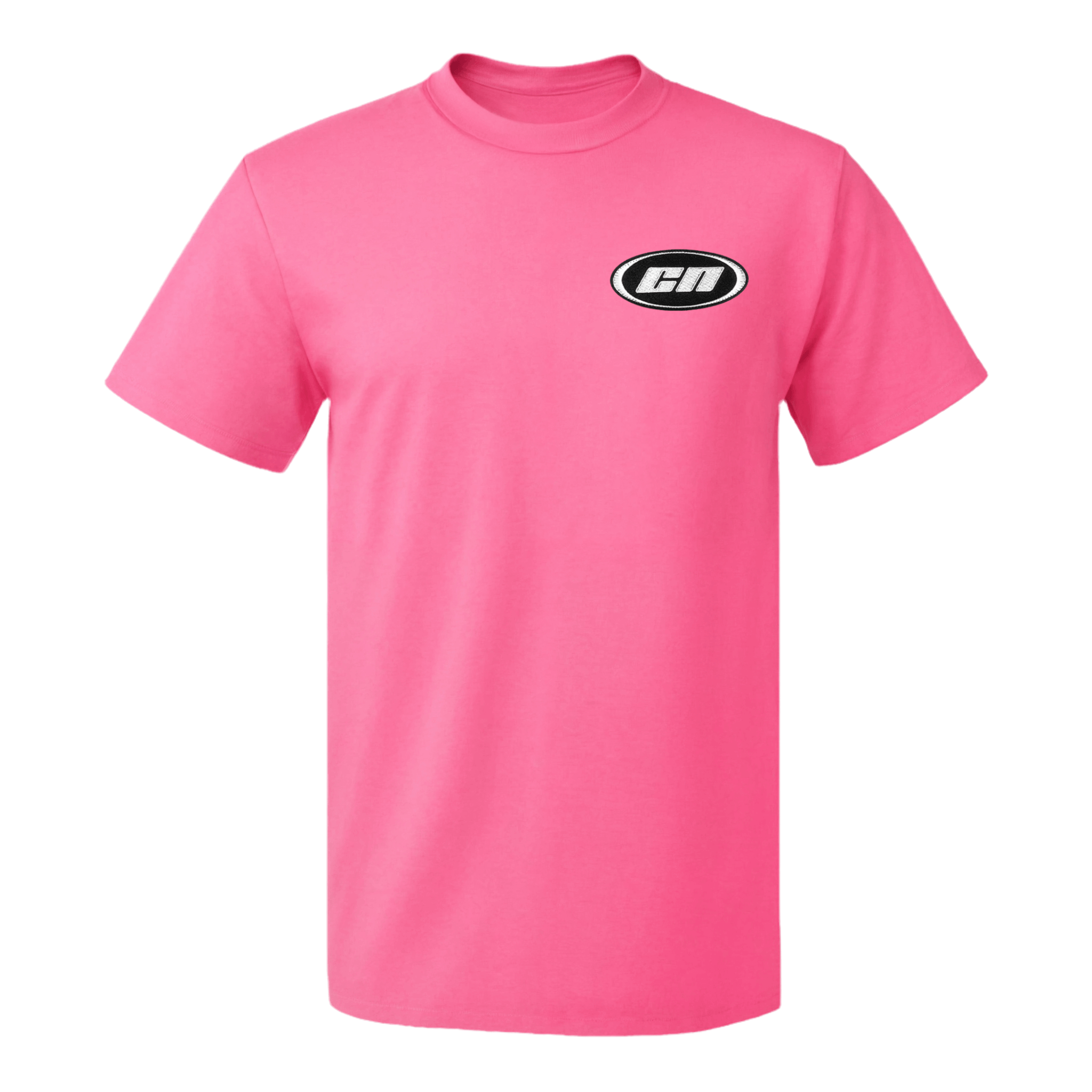 Crewneck Cotton T-Shirt – Classic Fit, Neon Pink with embroidered logo on the chest.