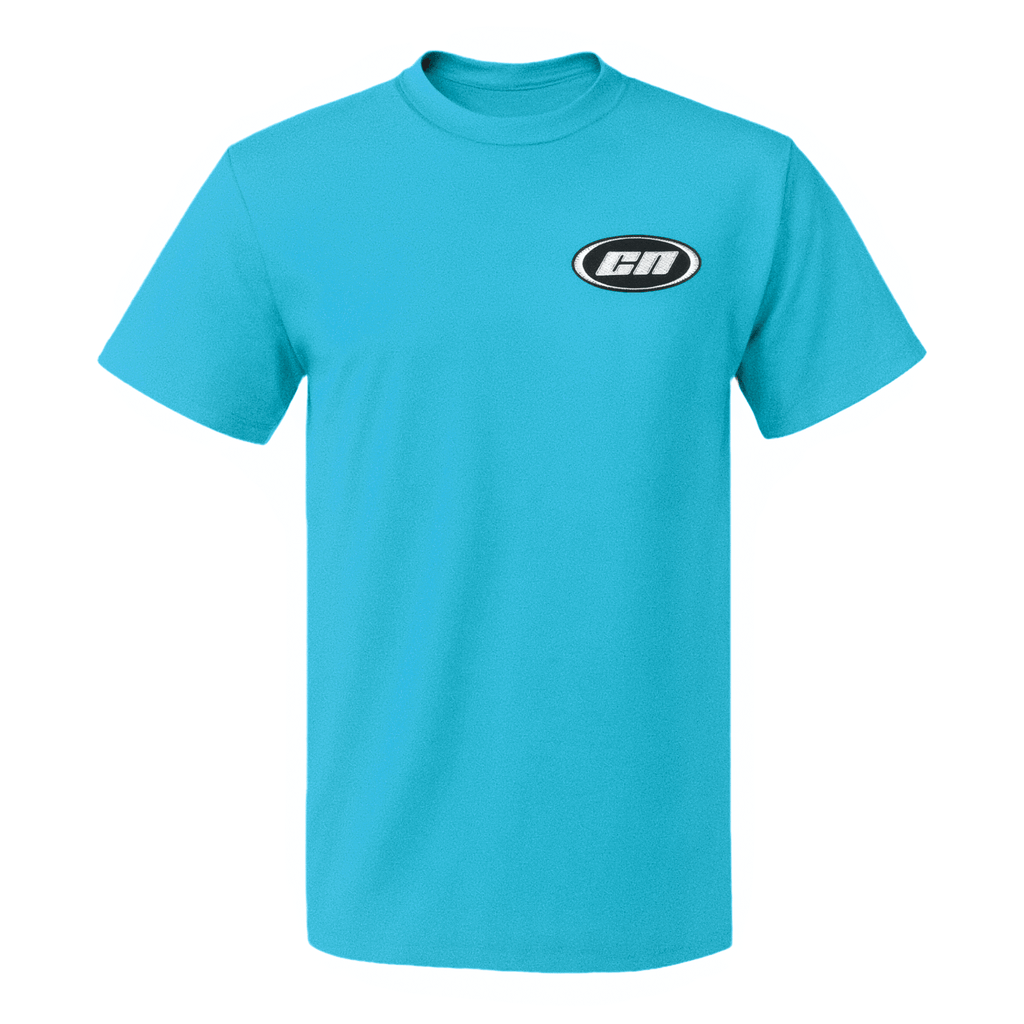 Crewneck Cotton T-Shirt – Classic Fit, Aqua displaying a vibrant aqua color with embroidered logo.