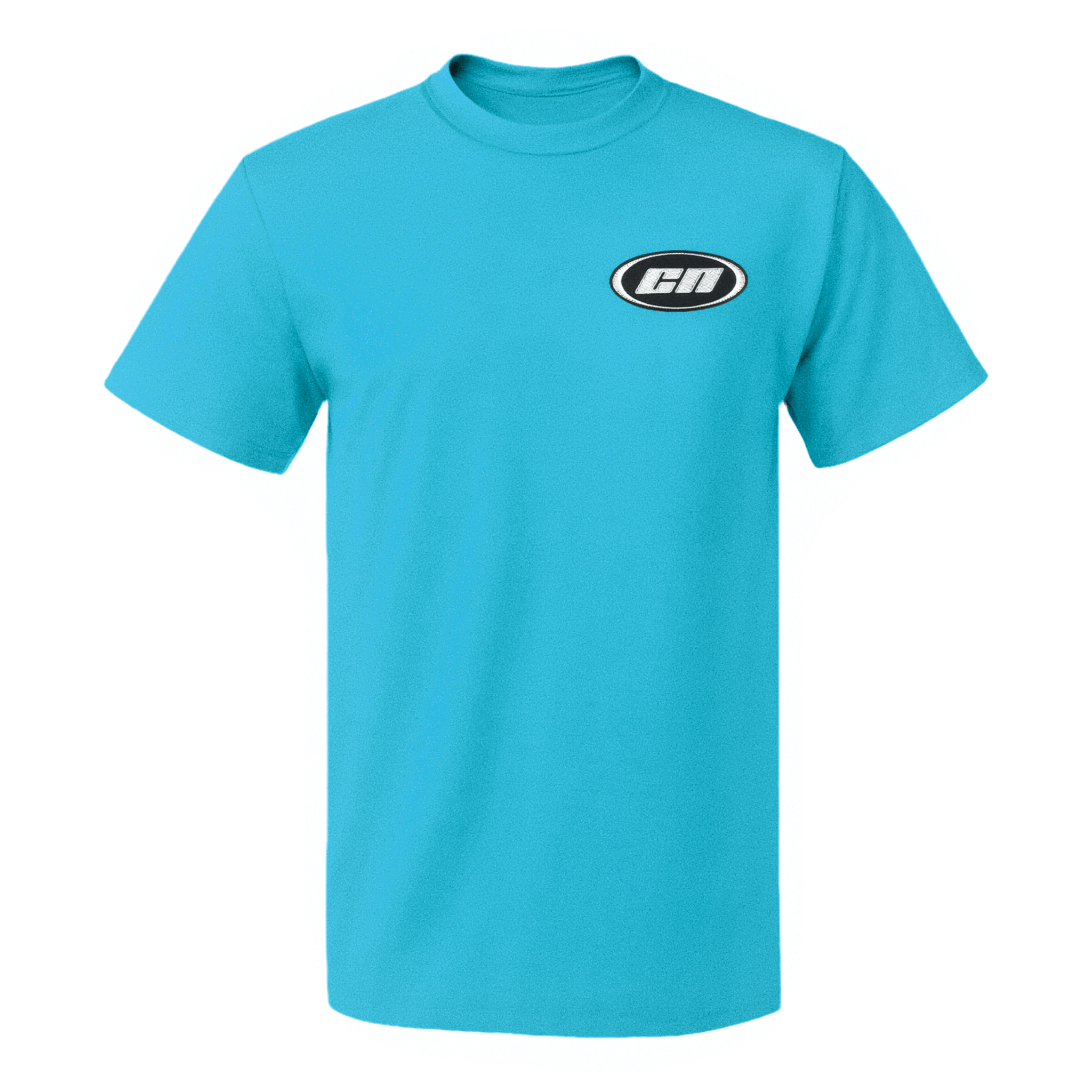 Crewneck Cotton T-Shirt – Classic Fit, Aqua displaying a vibrant aqua color with embroidered logo.