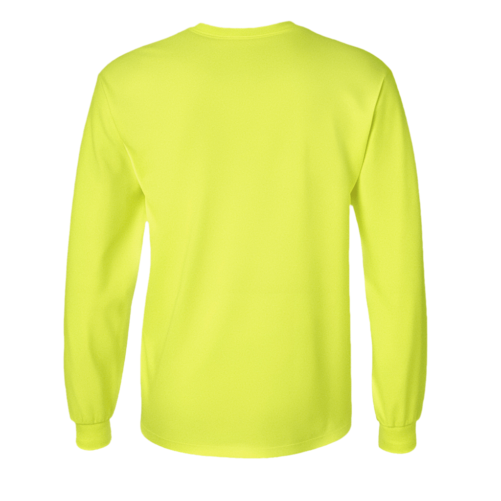 Long Sleeve Cotton T-Shirt – Semi-Relaxed Fit, Neon Lime back view, featuring a bright neon lime color and cuffed sleeves.