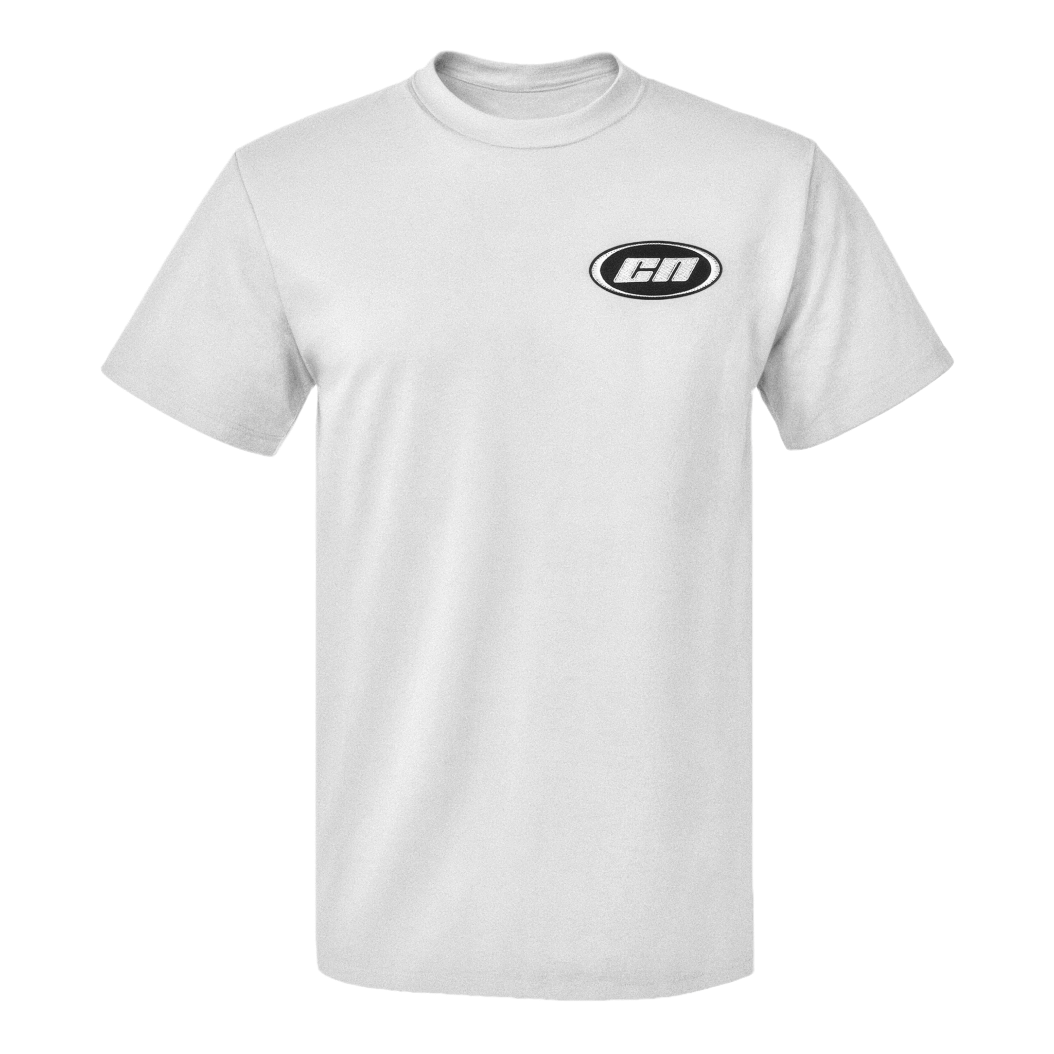 Crewneck Cotton T-Shirt – Classic Fit, White featuring embroidered logo on a clean white background.