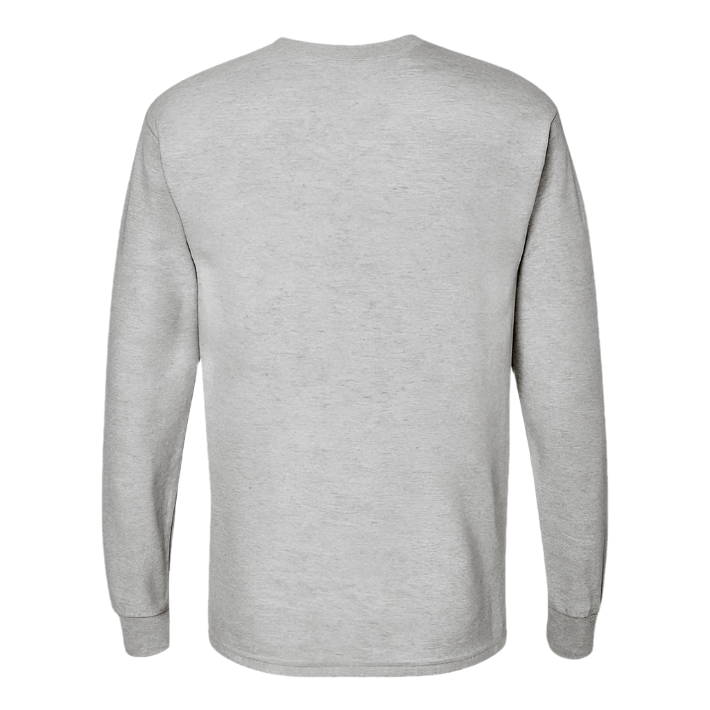 Back view of Long Sleeve Cotton T-Shirt – Semi-Relaxed Fit, Marl Grey in soft cotton fabric.
