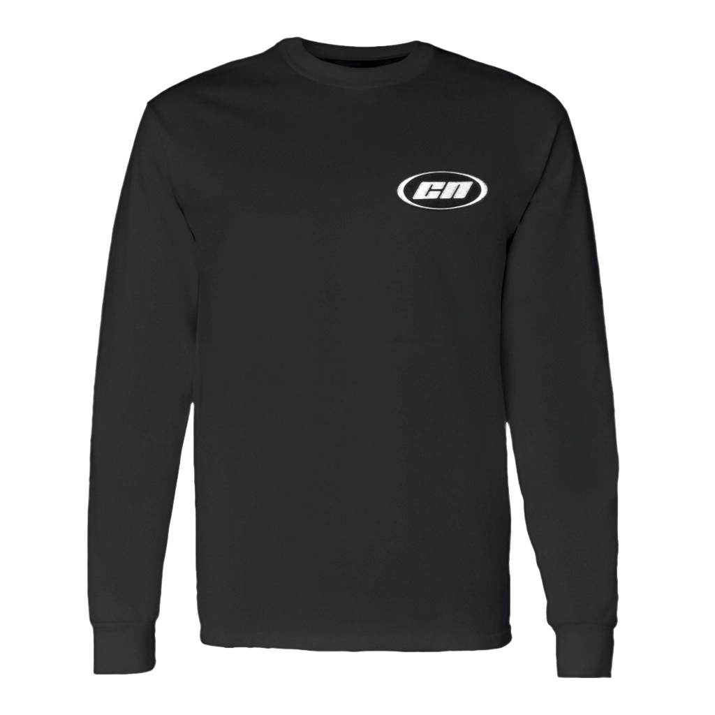 Long Sleeve Cotton T-Shirt – Semi-Relaxed Fit, Black in a front view featuring an embroidered logo.