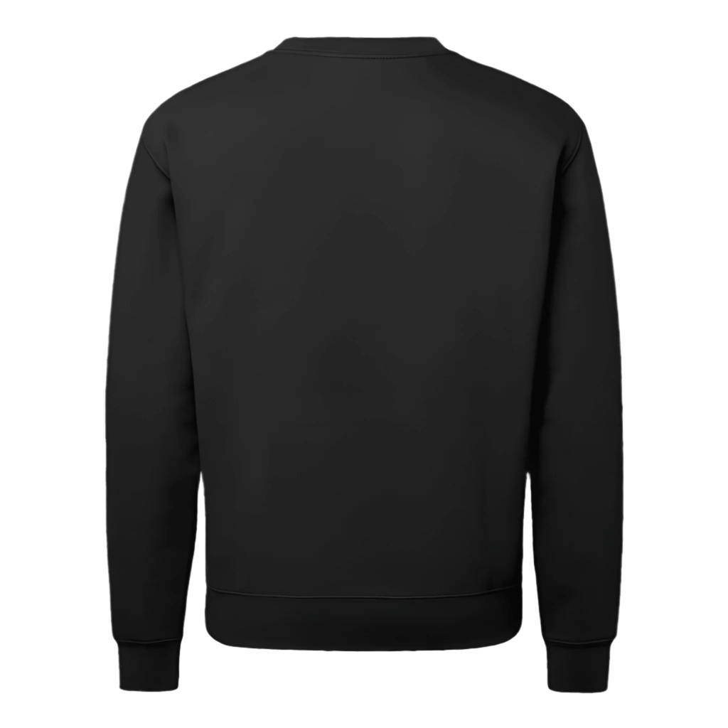 Crewneck Sweater – Lightweight Fleece, Black back view showing cuffed sleeves and hem in soft fleece.