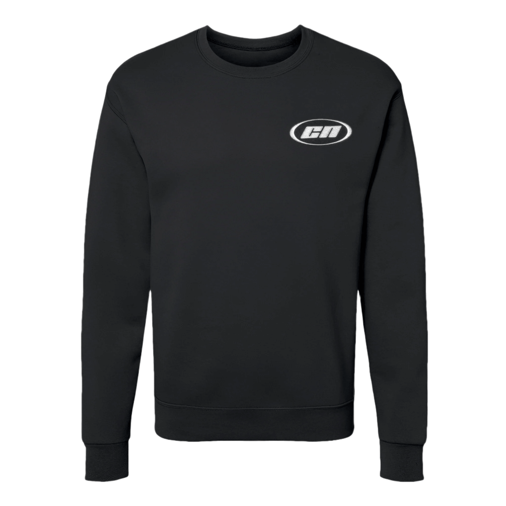Crewneck Sweater – Lightweight Fleece, Black featuring embroidered Club Neo logo patch.