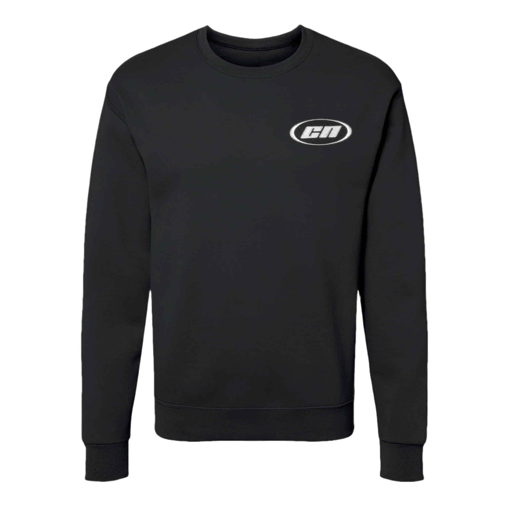 Crewneck Sweater – Lightweight Fleece, Black featuring embroidered Club Neo logo patch.