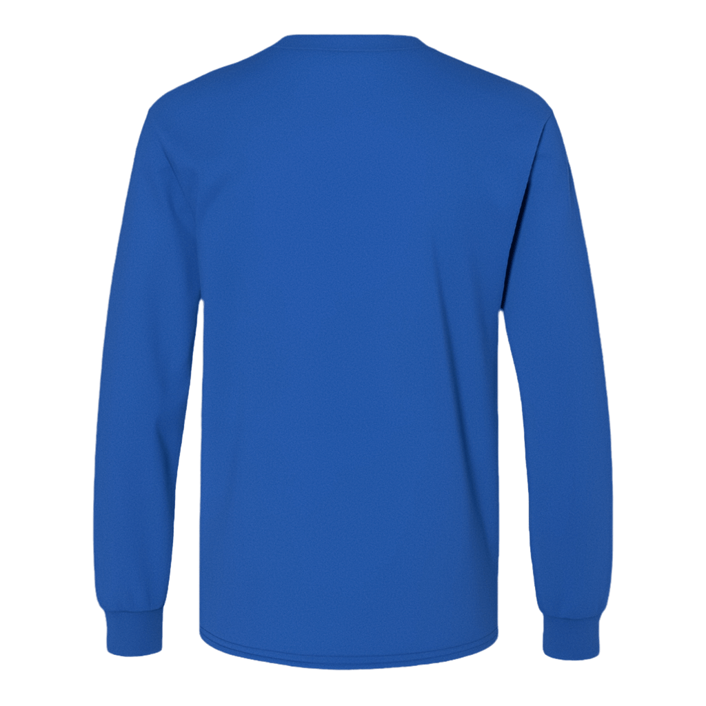 Long Sleeve Cotton T-Shirt – Semi-Relaxed Fit, Royal Blue back view showcasing vibrant color and cuffed sleeves.