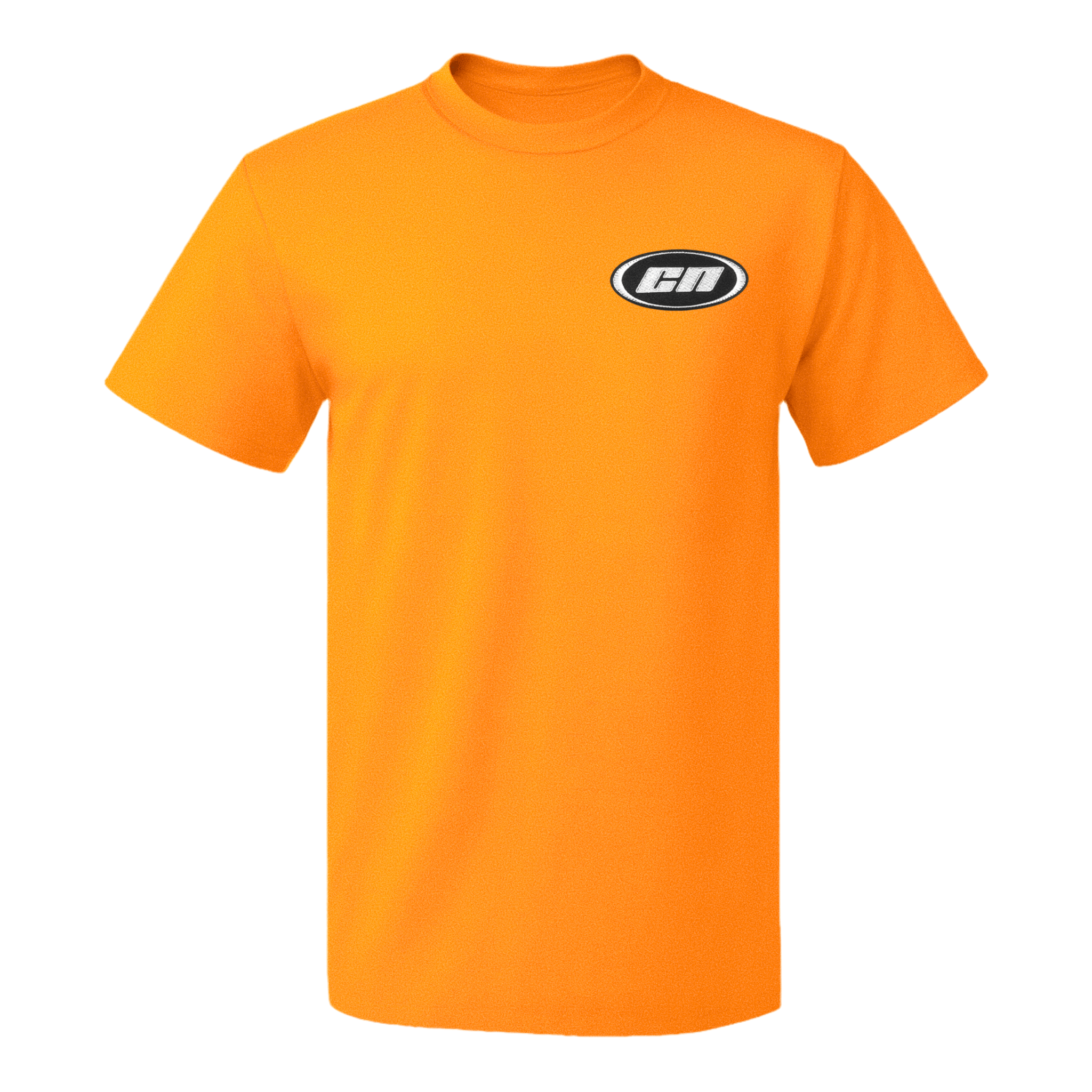 Crewneck Cotton T-Shirt – Classic Fit, Neon Orange with embroidered logo patch.