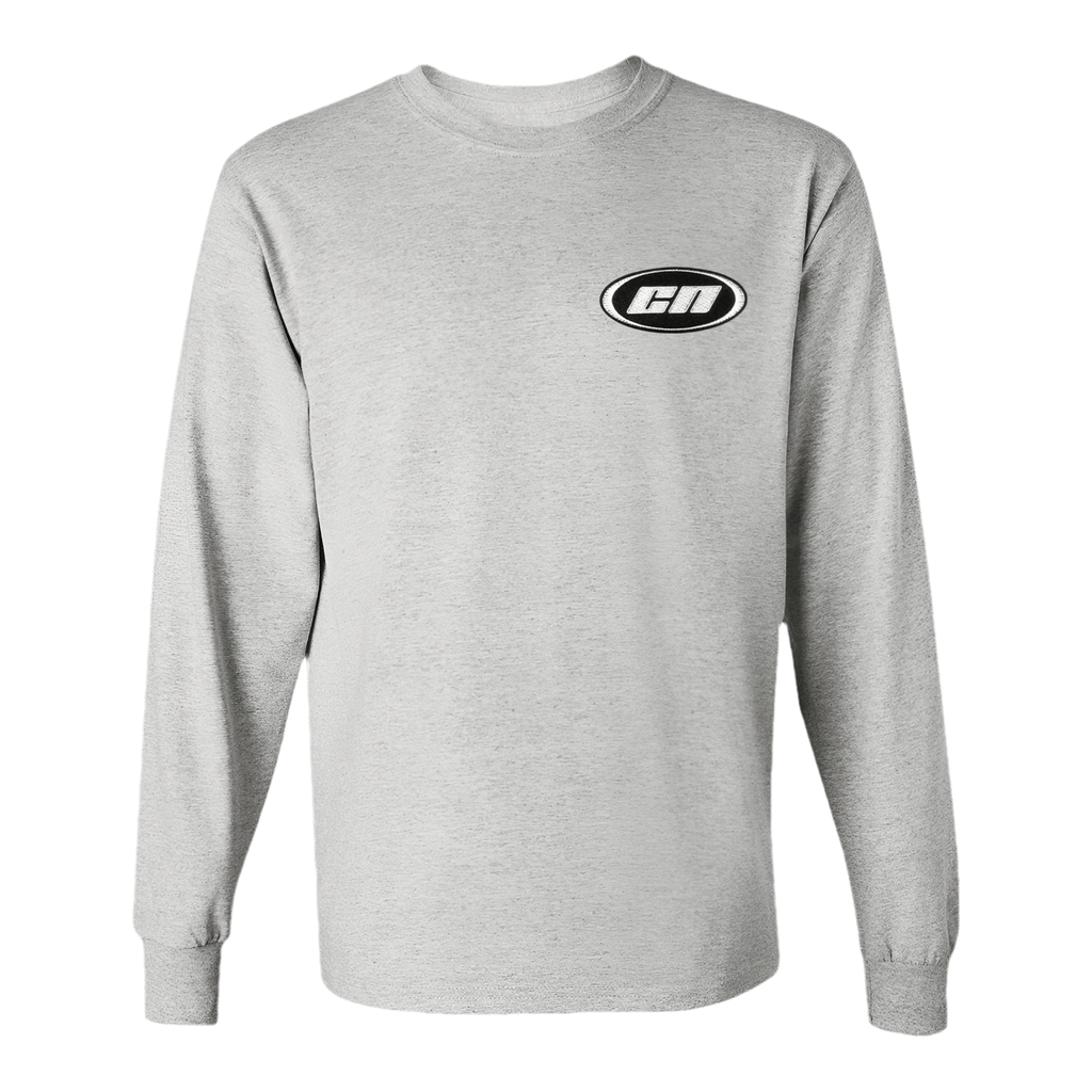 Long Sleeve Cotton T-Shirt – Semi-Relaxed Fit, Marl Grey with embroidered logo on the chest.