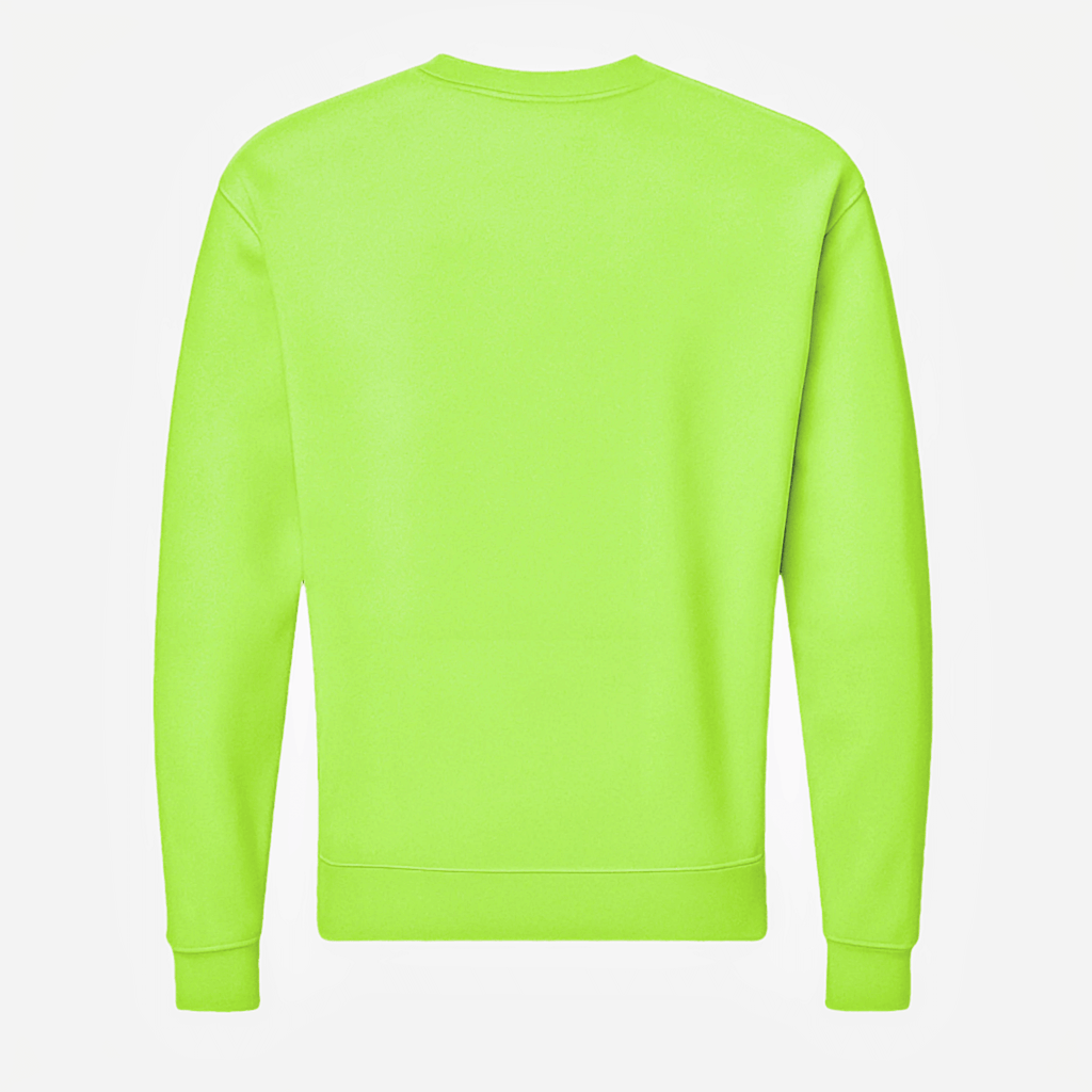 Back view of Crewneck Sweater – Lightweight Fleece, Neon Green, showcasing its vibrant color and relaxed fit.