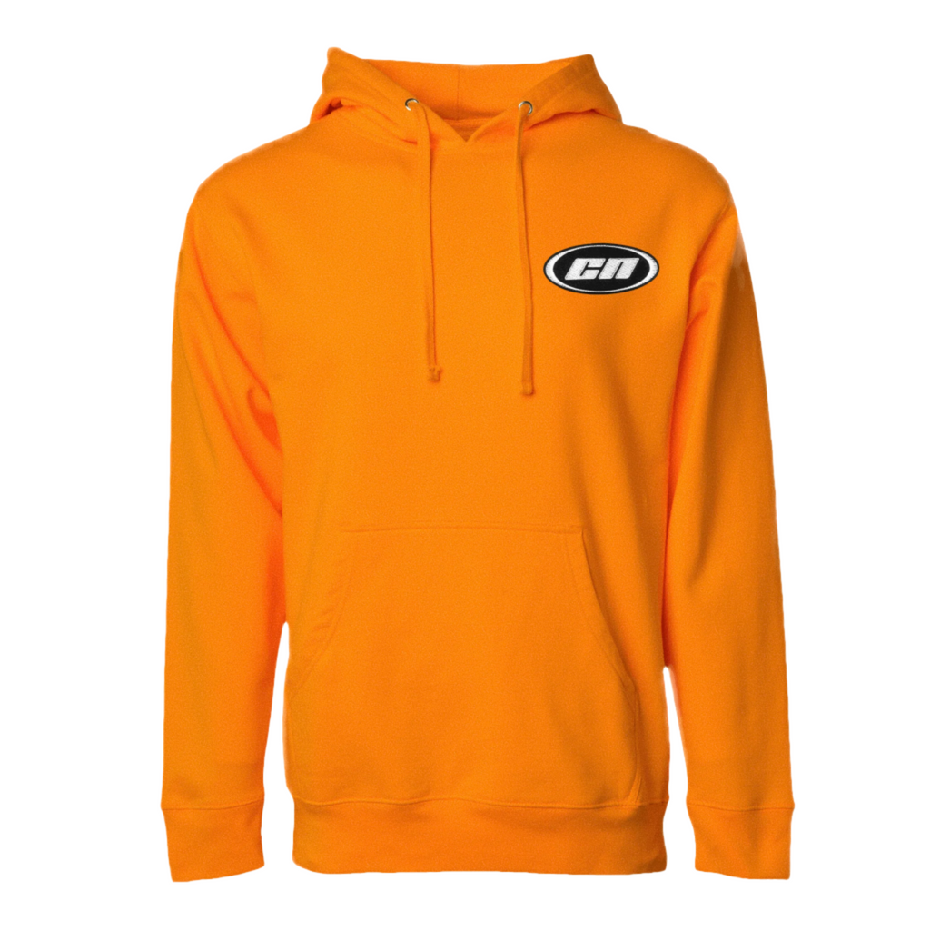 Pullover Hoodie – Soft Lightweight Fleece, Neon Orange with kangaroo pouch and embroidered logo.