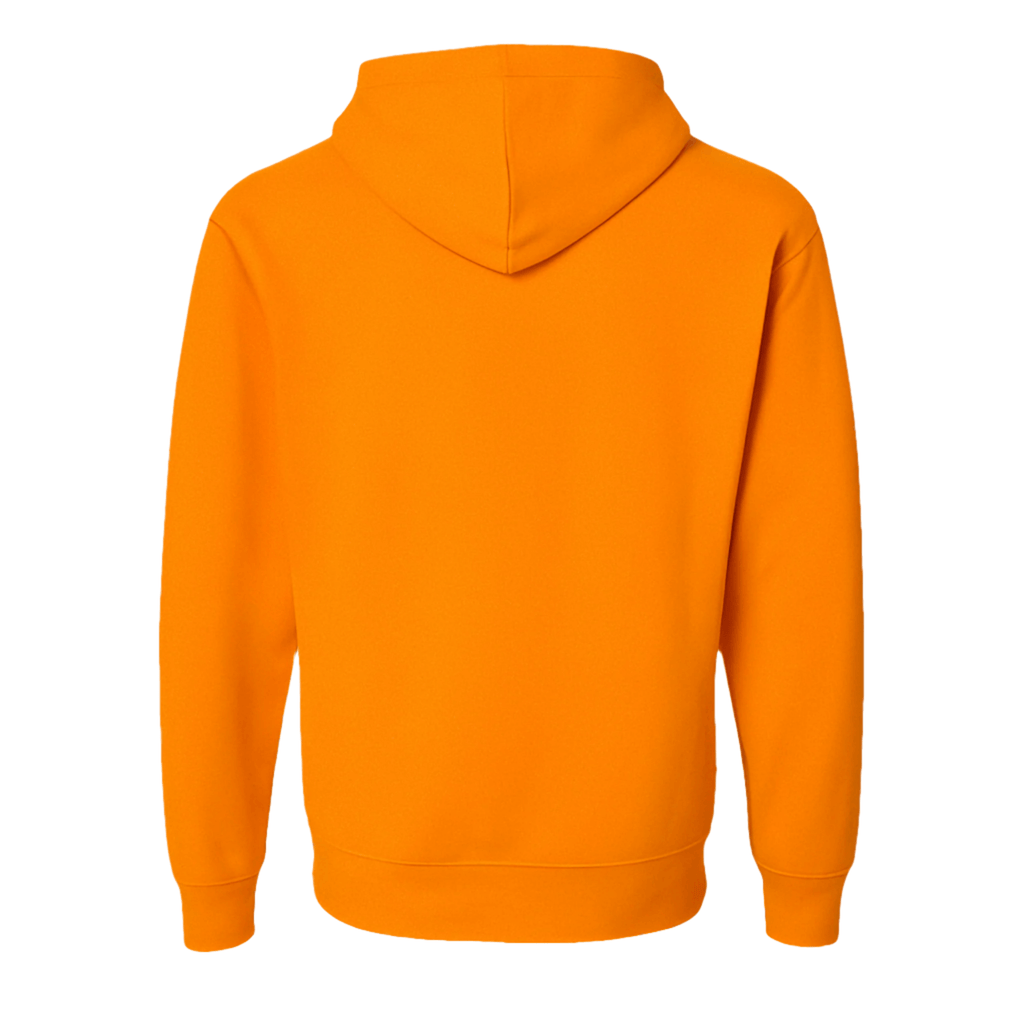 Pullover Hoodie – Soft Lightweight Fleece, Neon Orange, back view showcasing the vibrant color and design.