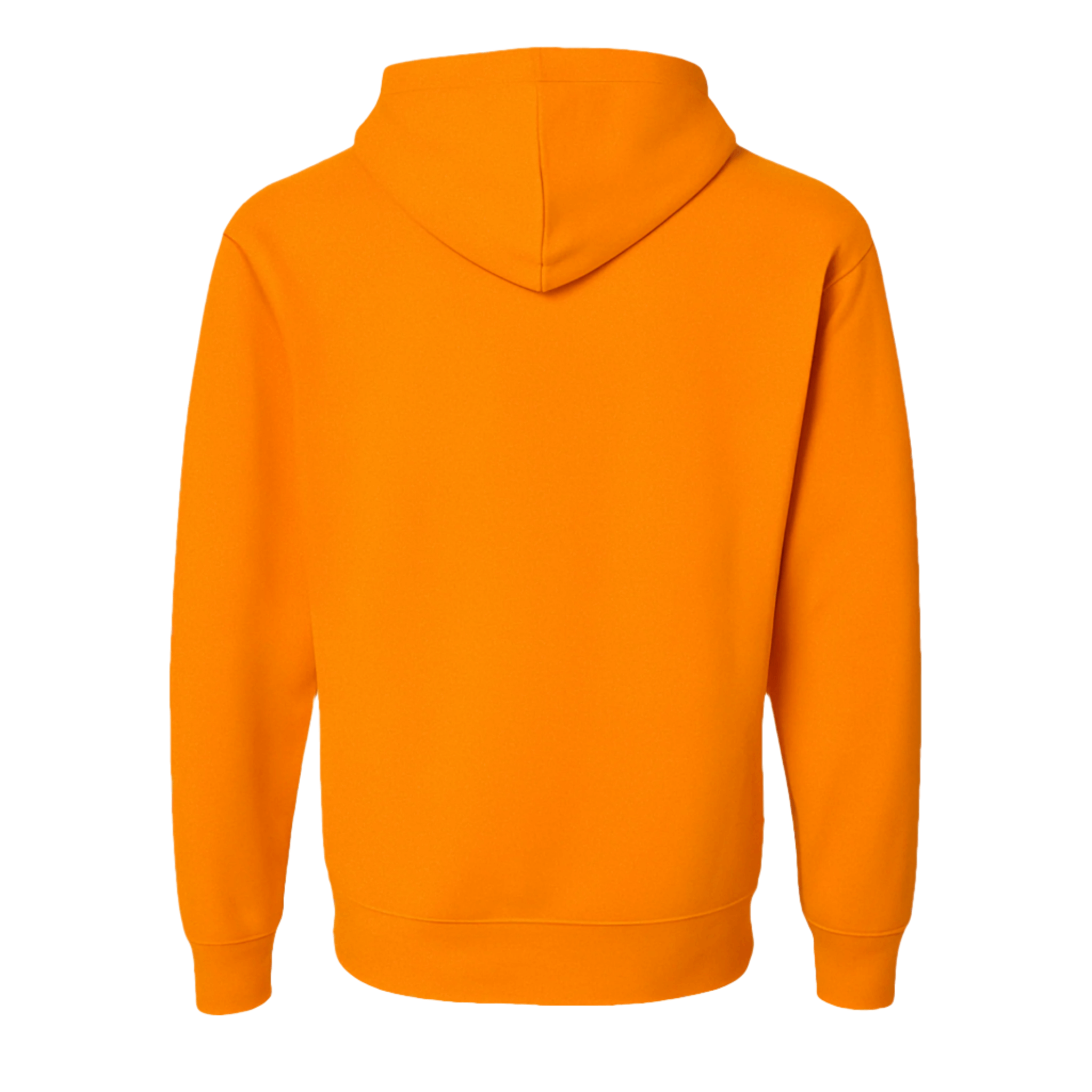 Pullover Hoodie – Soft Lightweight Fleece, Neon Orange, back view showcasing the vibrant color and design.