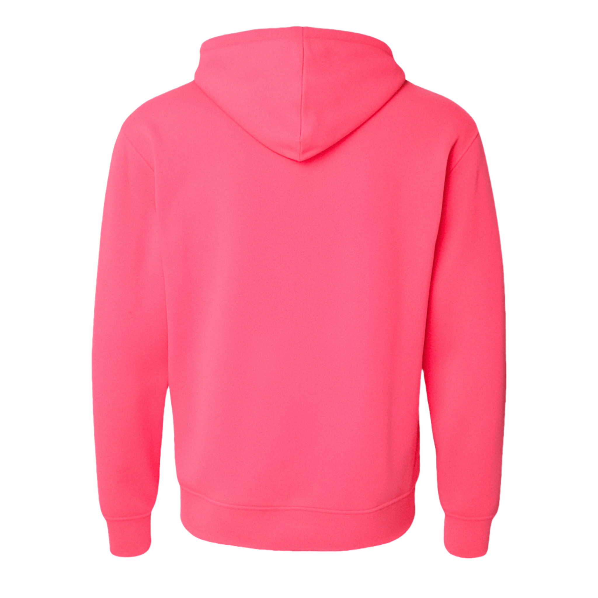 Pullover Hoodie – Soft Lightweight Fleece, Neon Pink, back view showcasing lined hood and vibrant color.