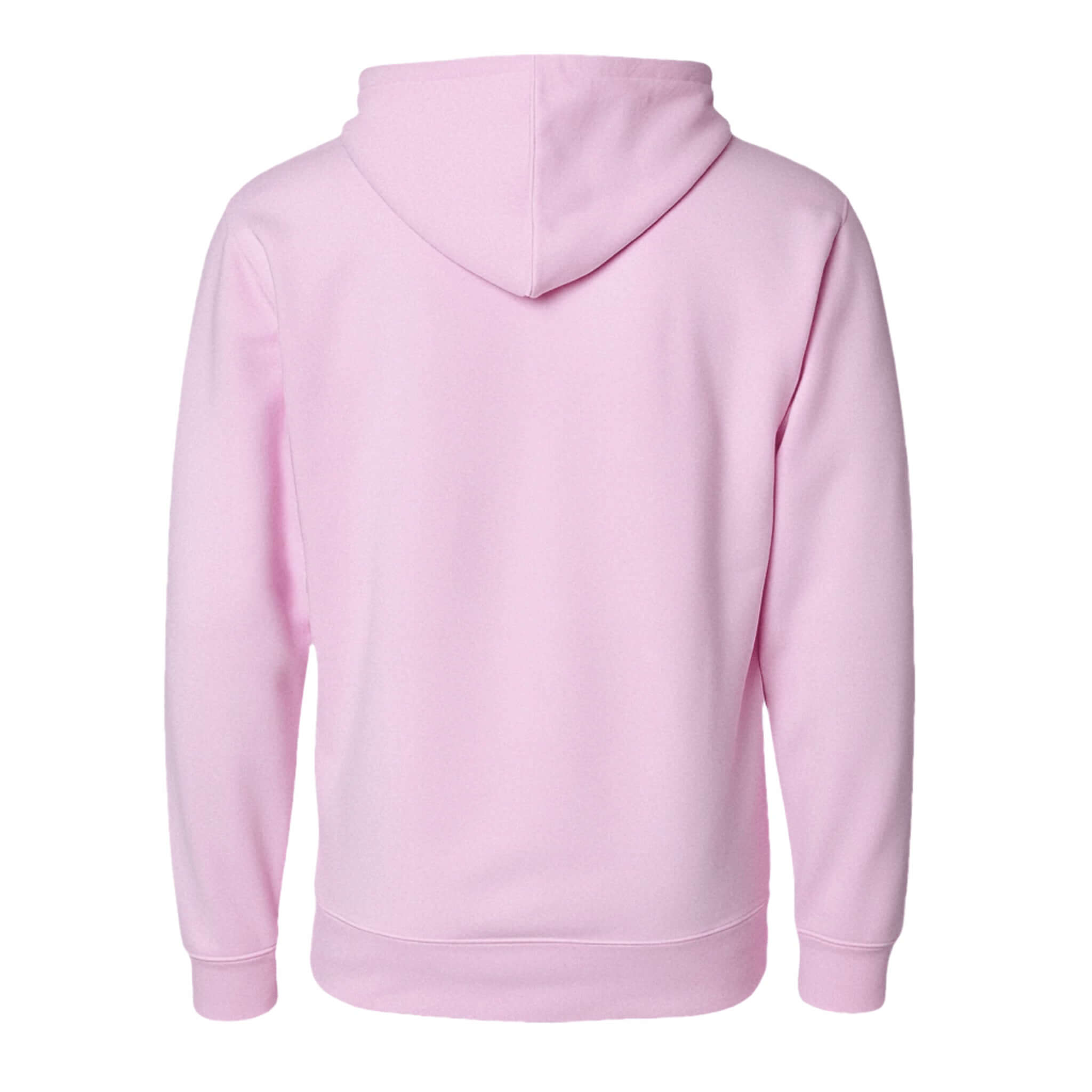 Pullover Hoodie – Soft Lightweight Fleece, Pastel Pink back view showcasing the lined hood and soft fabric.
