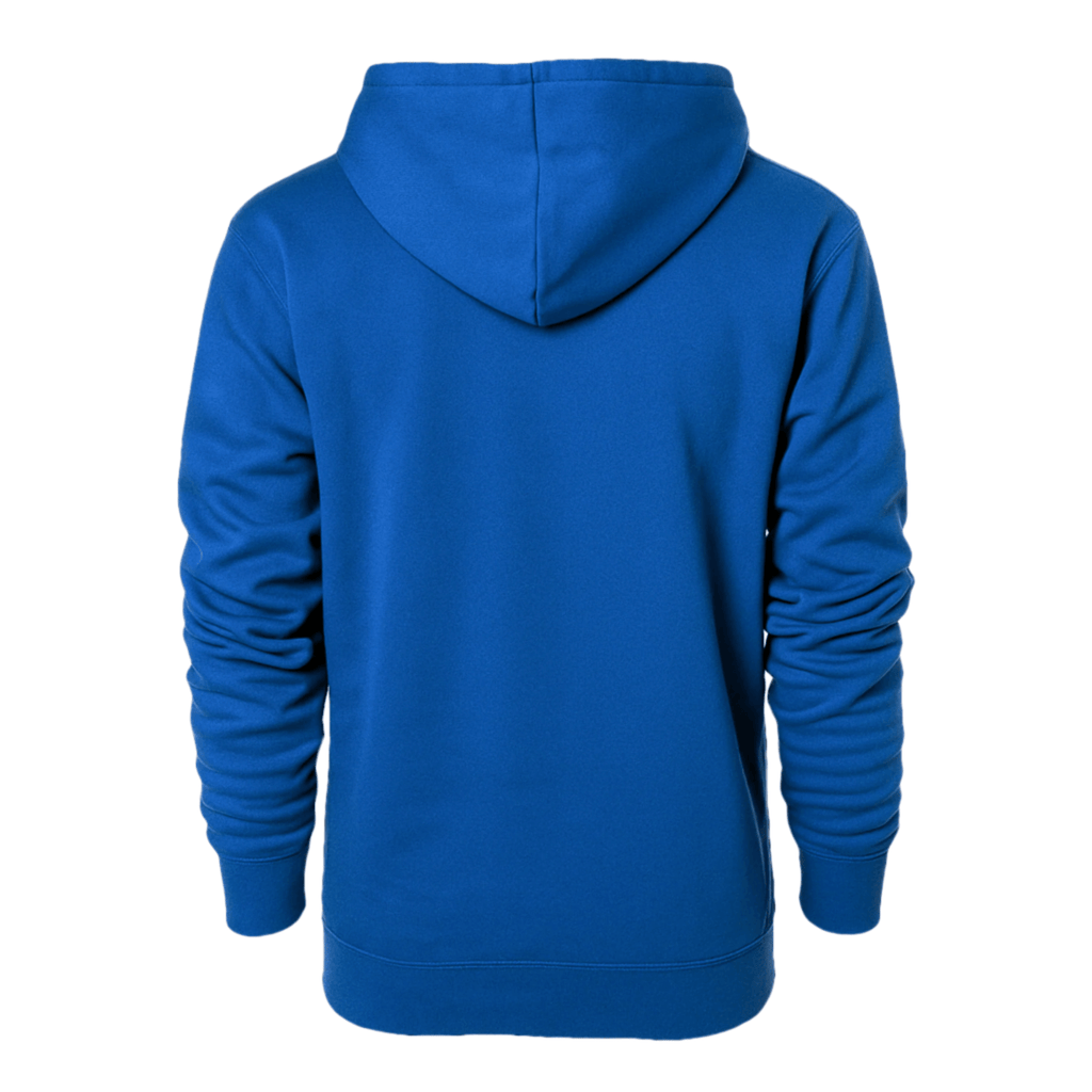 Pullover Hoodie – Soft Lightweight Fleece, Royal Blue, showcasing the back view with a lined hood and ribbed cuffs.