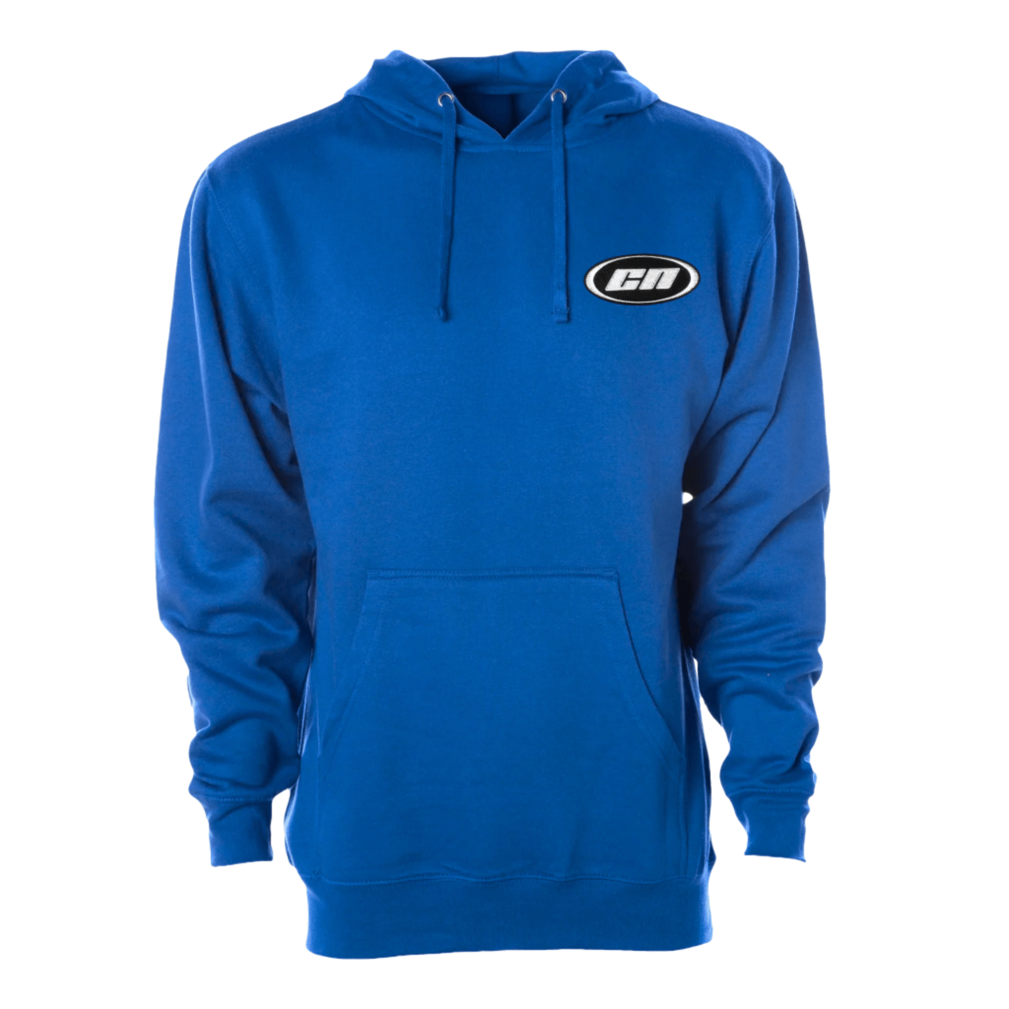 Pullover Hoodie – Soft Lightweight Fleece, Royal Blue with embroidered logo and kangaroo pouch.