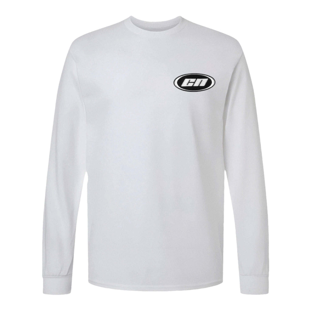 Long Sleeve Cotton T-Shirt – Semi-Relaxed Fit, White featuring embroidered Club Neo logo on chest.