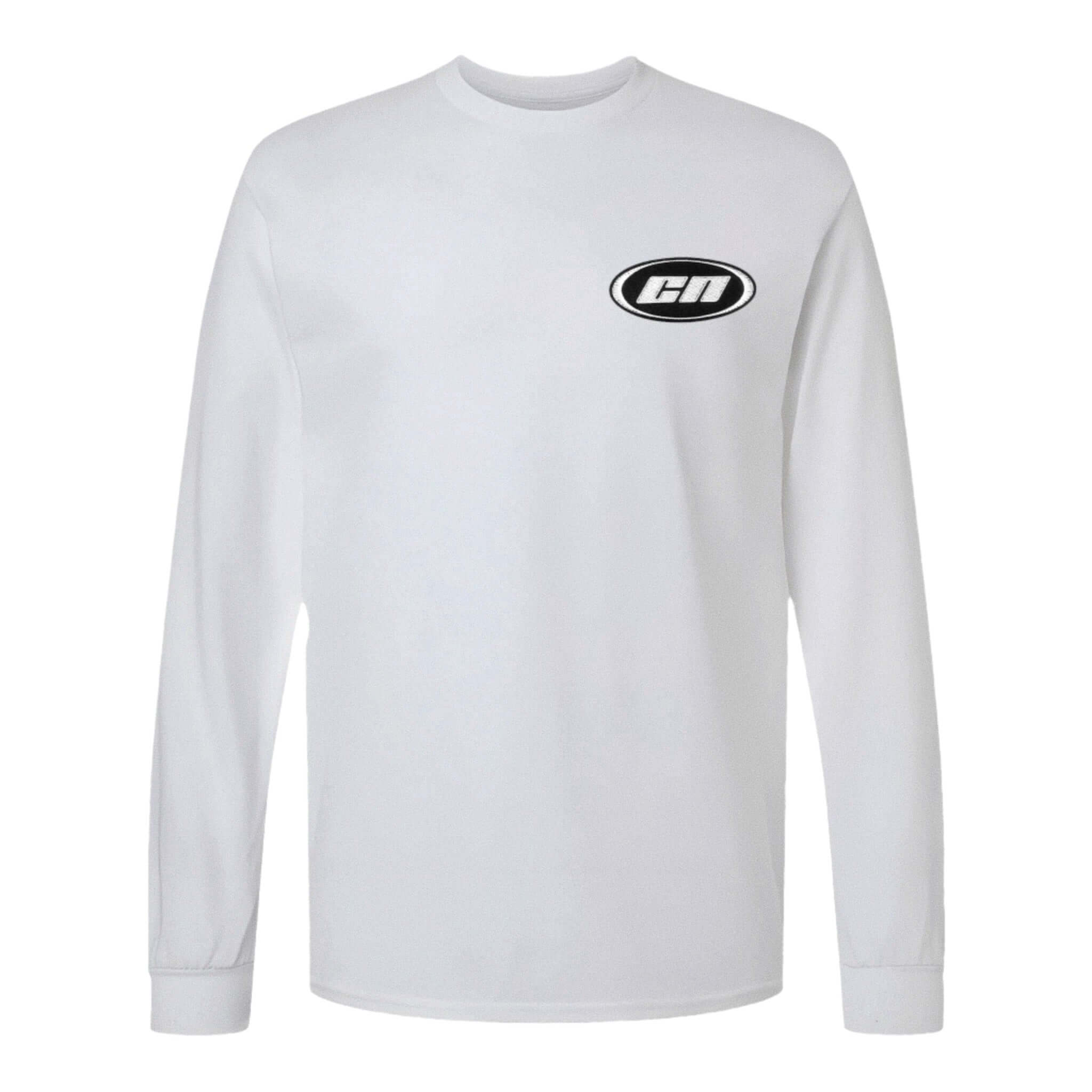 Long Sleeve Cotton T-Shirt – Semi-Relaxed Fit, White featuring embroidered Club Neo logo on chest.