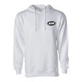 Pullover Hoodie – Soft Lightweight Fleece, White with embroidered Club Neo logo and kangaroo pouch.