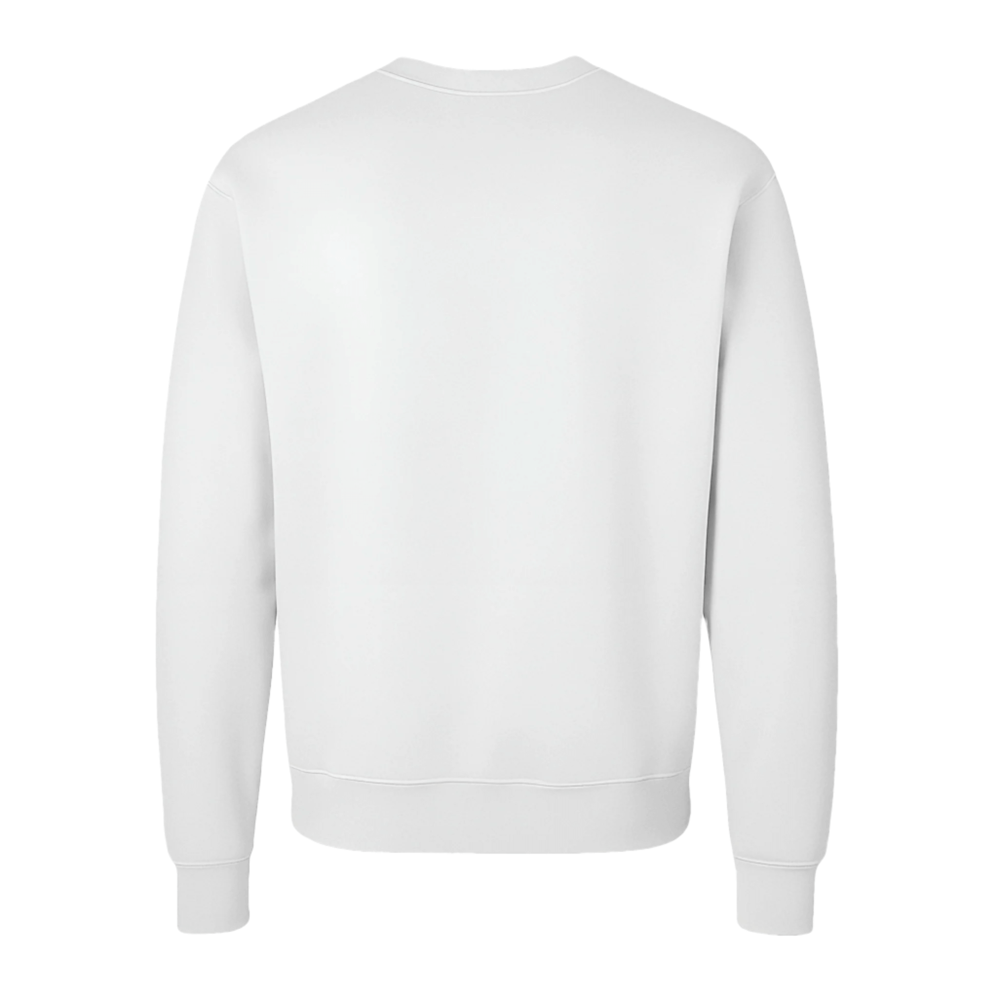 Crewneck Sweater – Lightweight Fleece, White, back view showing clean silhouette and cuffed sleeves.