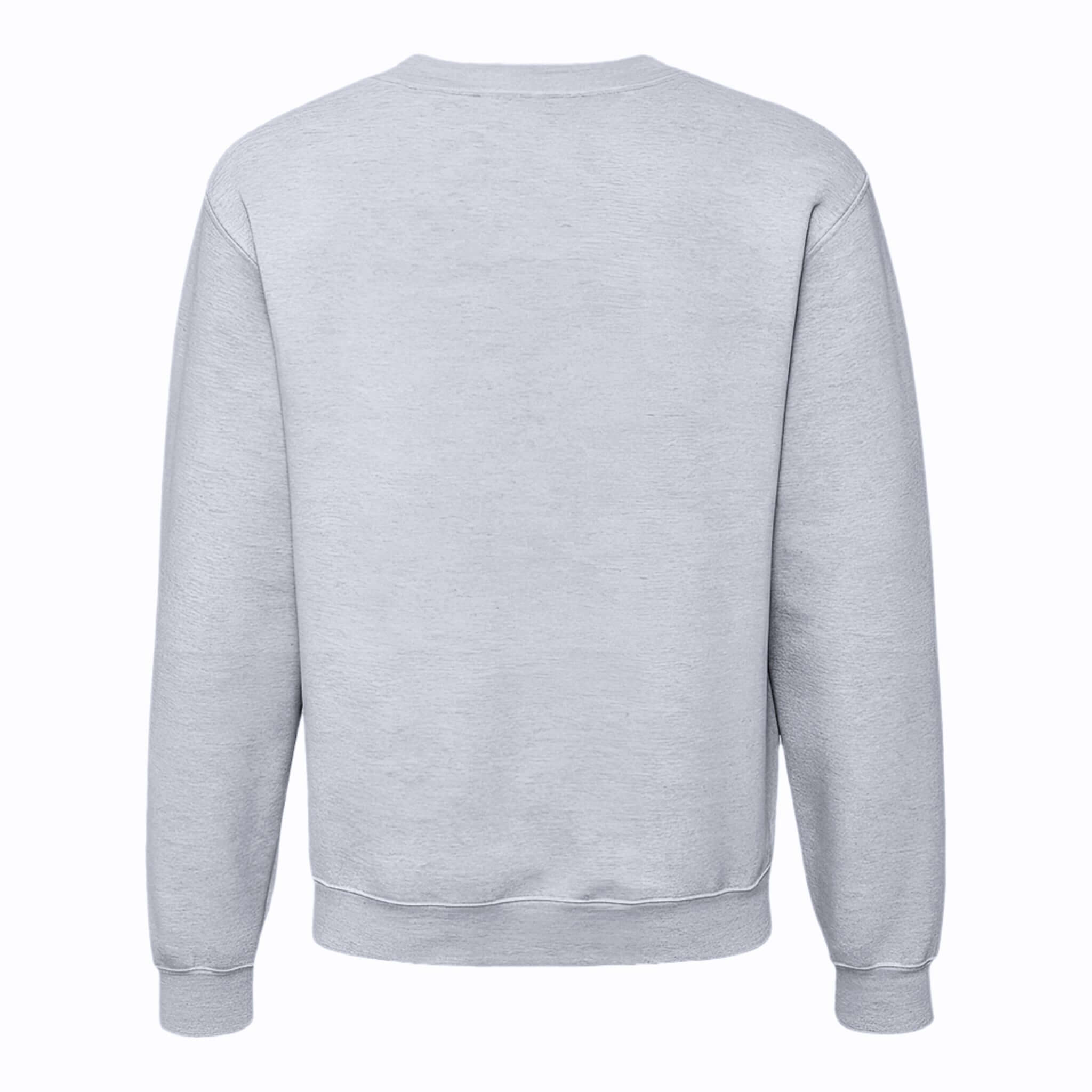 Back view of Crewneck Sweater – Lightweight Fleece, Marl Grey with cuffed sleeves and hem.